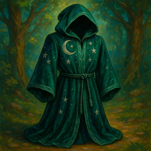 Illustration de robe de sorcier Émeraude avec des motifs de lune et d'Étoiles - Robe