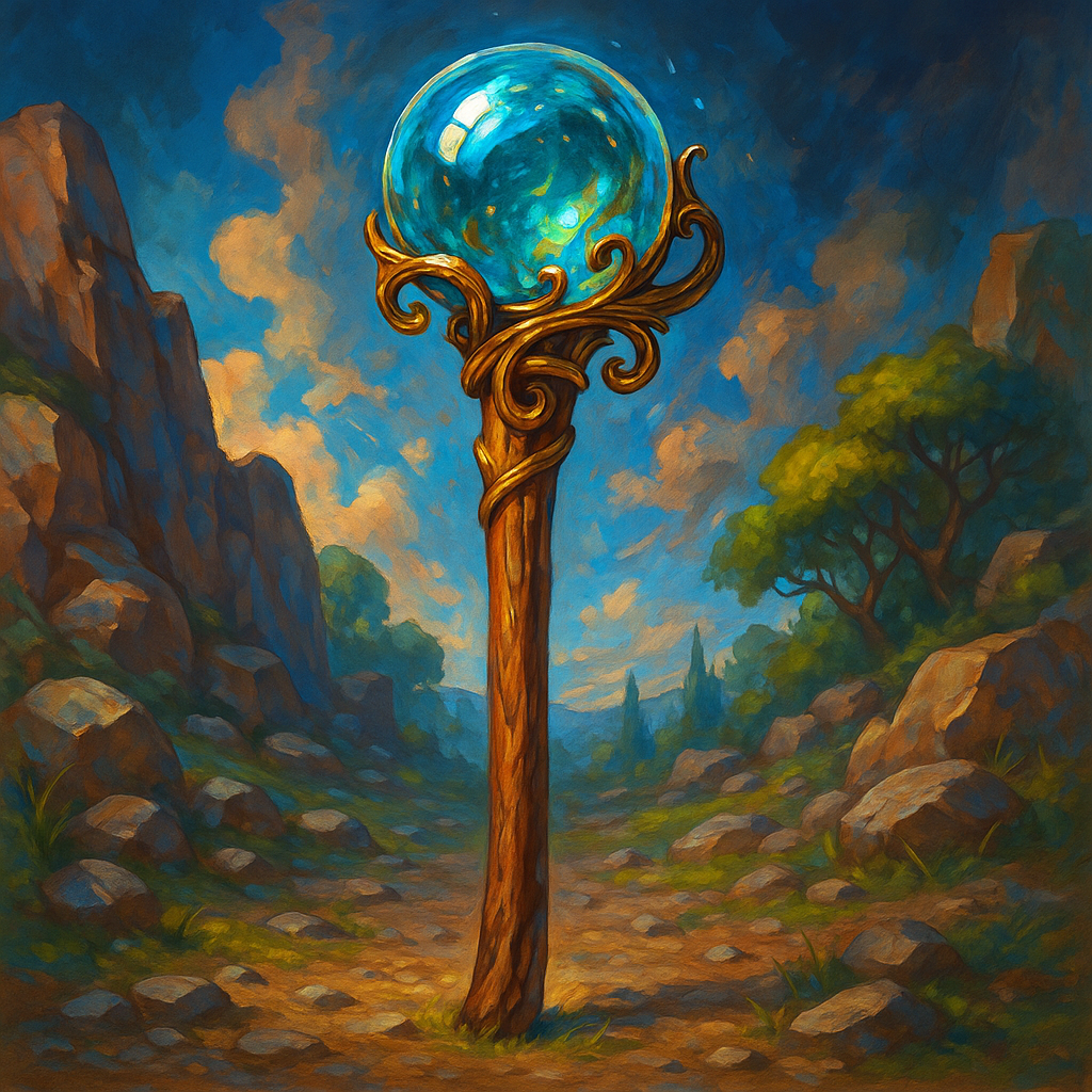 Illustration de bâton de marche avec sphère de cristal - Bâton