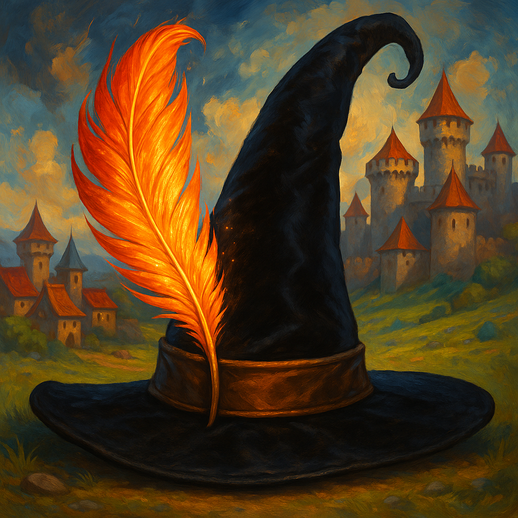 Illustration de grand chapeau pointu avec une plume de phénix - Chapeau