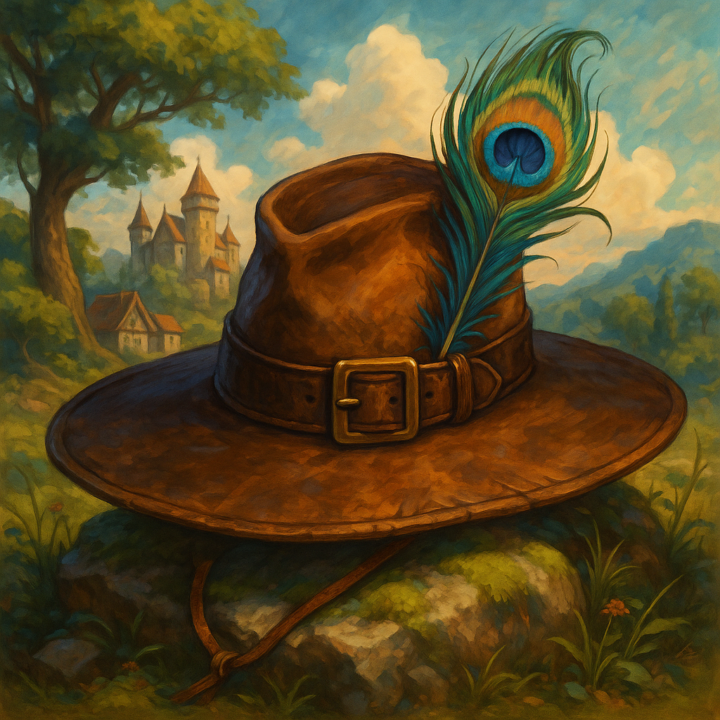 Illustration de Chapeau à large bord avec une plume de paon - Chapeau