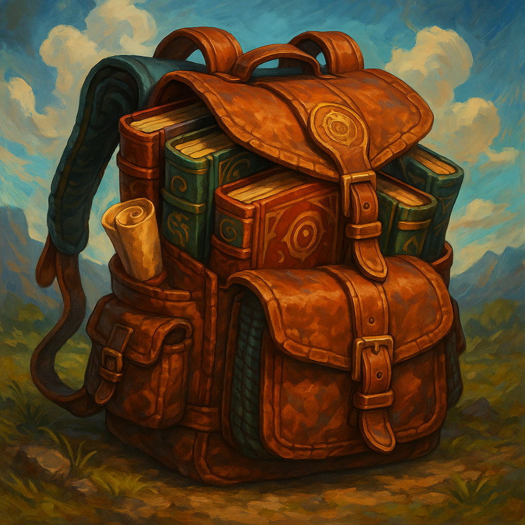 Illustration de Sac à dos rempli de livres et de grimoires - Sac